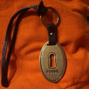 Fossil Brass Keyhole Keychain with Black Strap